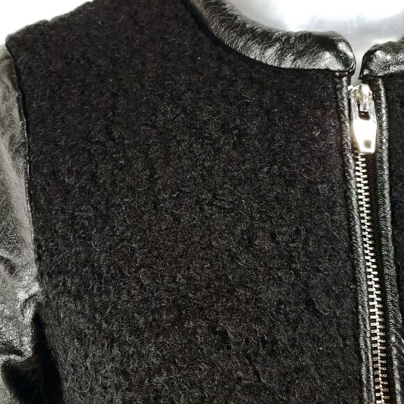 H&M sz 2 Womens Moto Jacket 2Wool Faux Leather Black Full Zip Up Zip Pockets - Picture 10 of 12